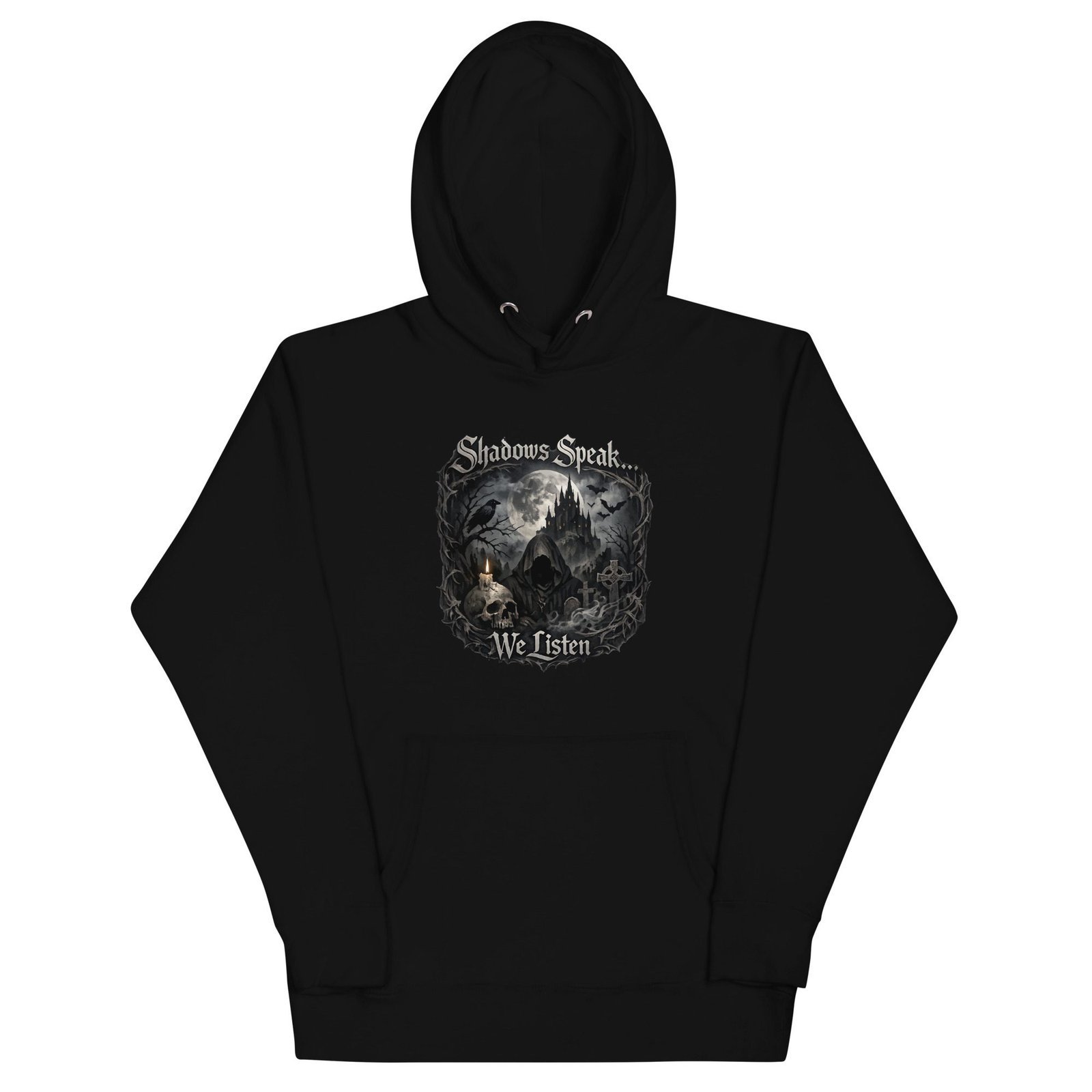 Dark Art Graphic Hoodie | Shadows Speak We Listen | Knotted Tree Studios - Image 3