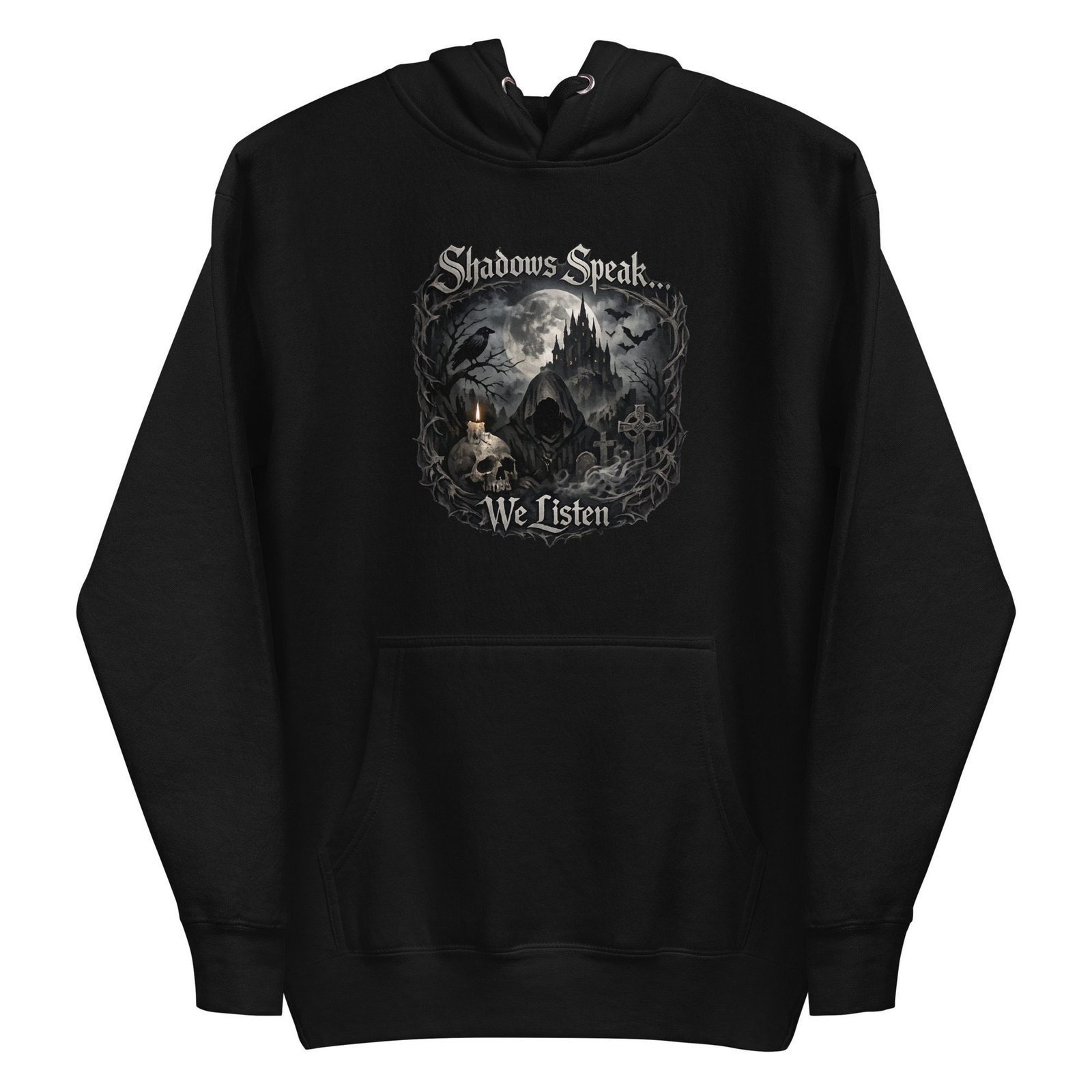 Dark Art Graphic Hoodie | Shadows Speak We Listen | Knotted Tree Studios - Image 9