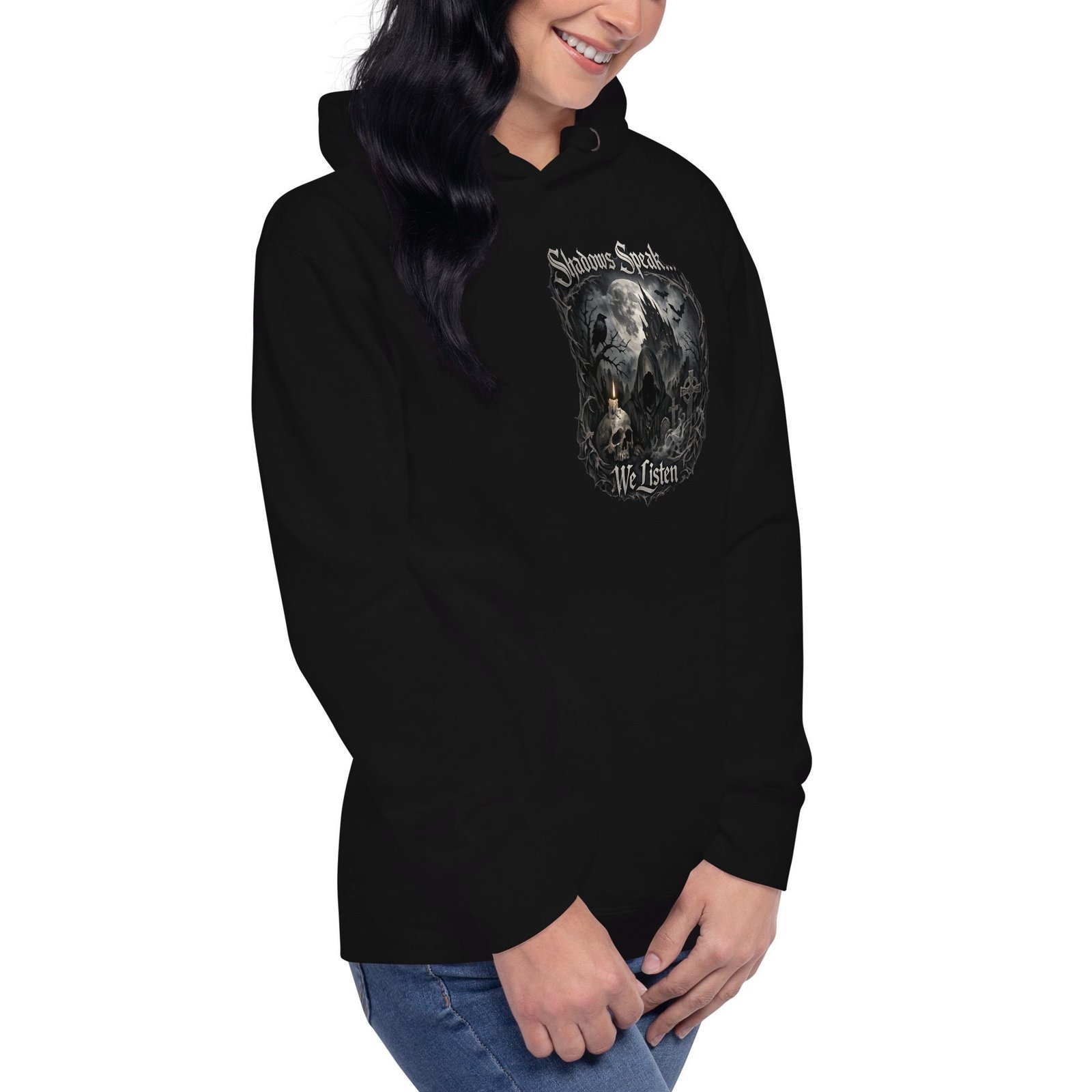 Dark Art Graphic Hoodie | Shadows Speak We Listen | Knotted Tree Studios - Image 7