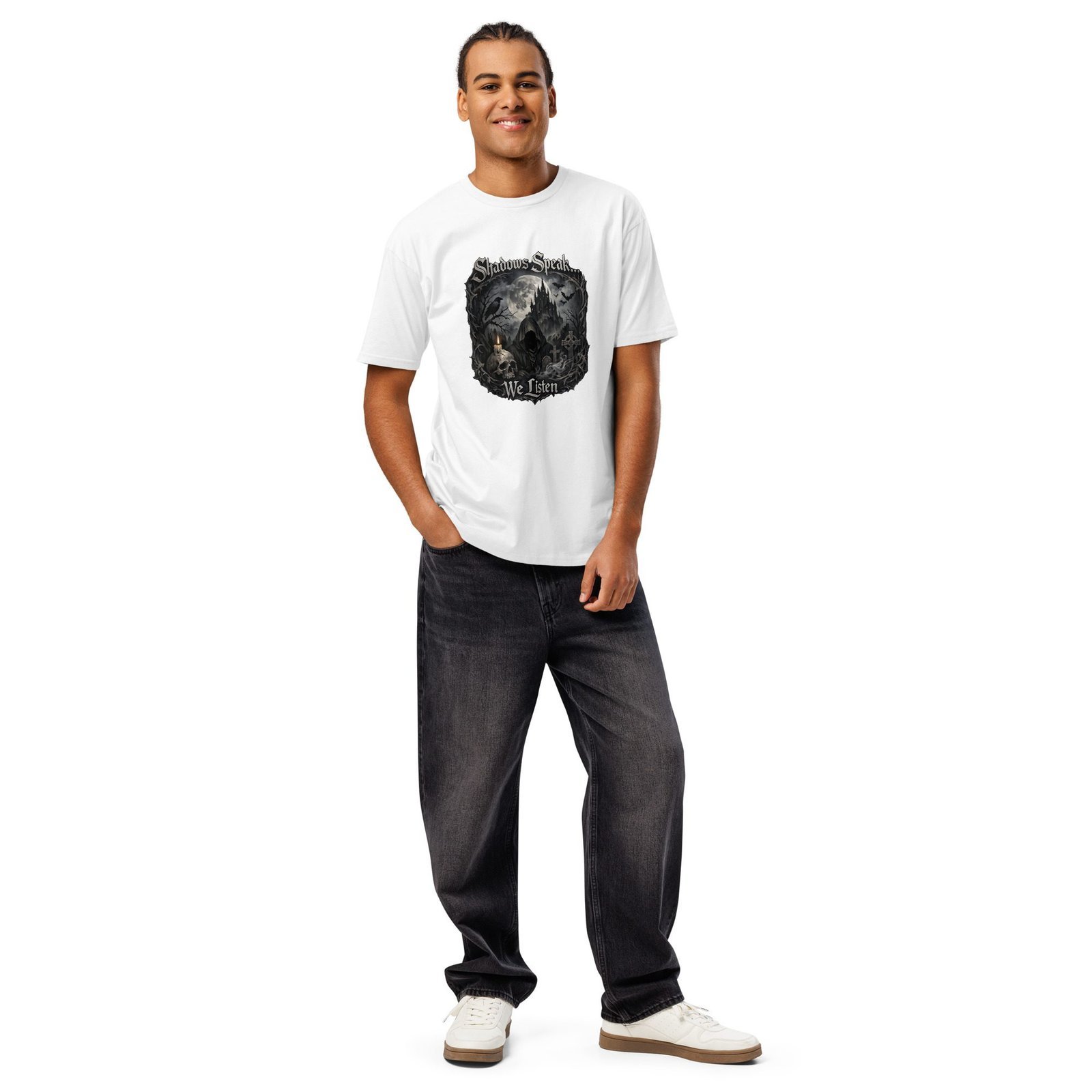 Dark Art Graphic Tee | Shadows Speak We Listen | Knotted Tree Studios - Image 9
