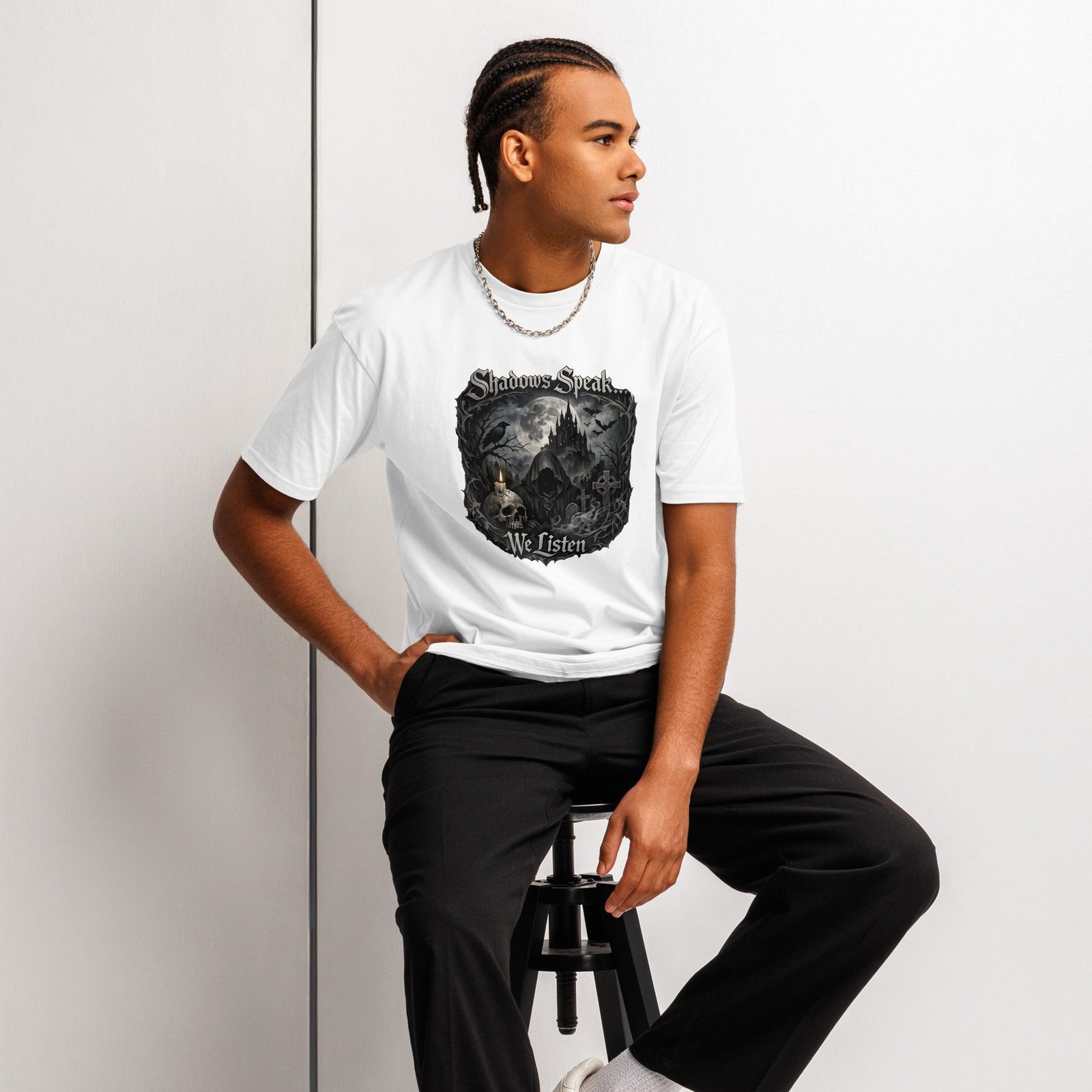 Dark Art Graphic Tee | Shadows Speak We Listen | Knotted Tree Studios - Image 11