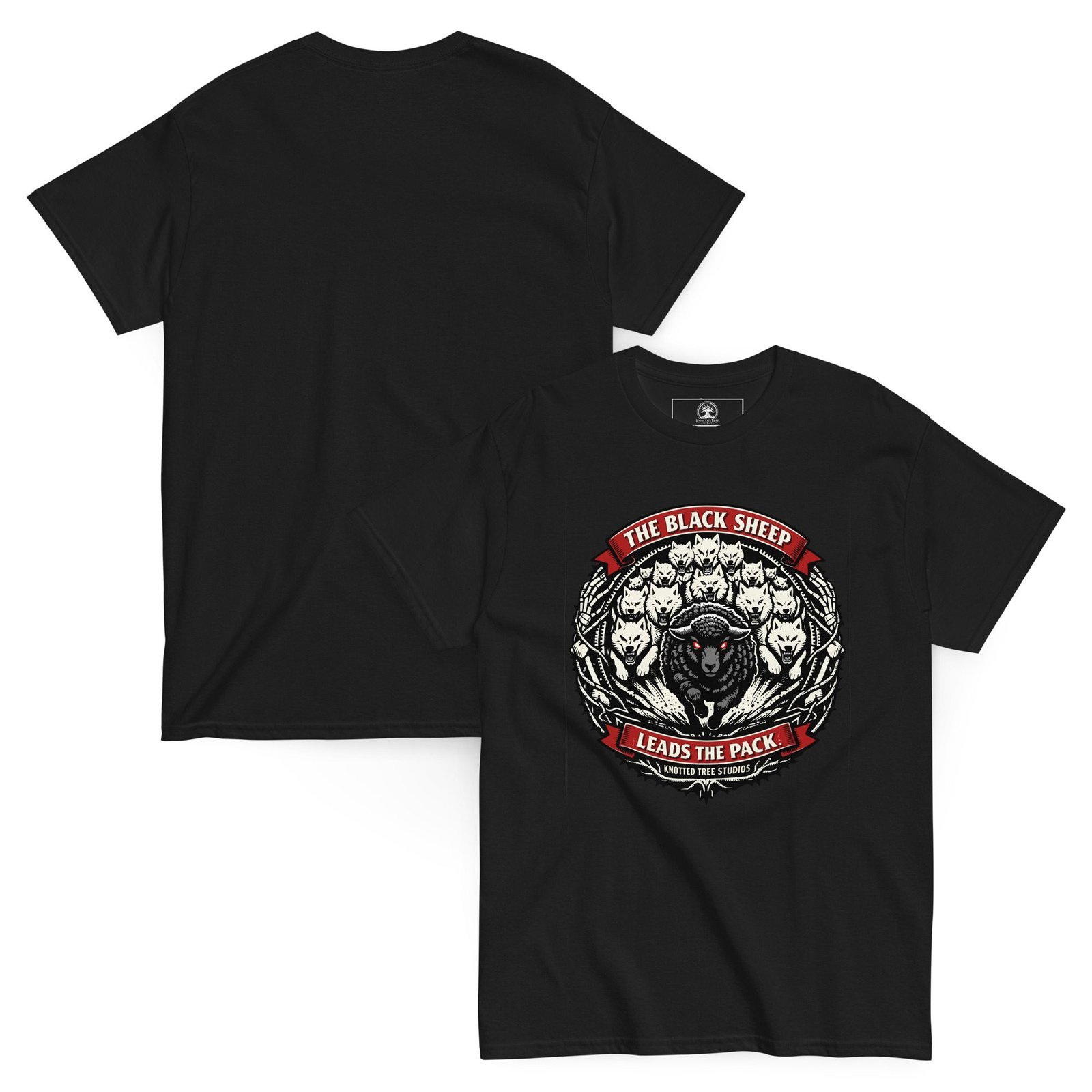 Dark Art Graphic Tee | The Black Sheep Leads The Pack | Knotted Tree Studios - Image 4