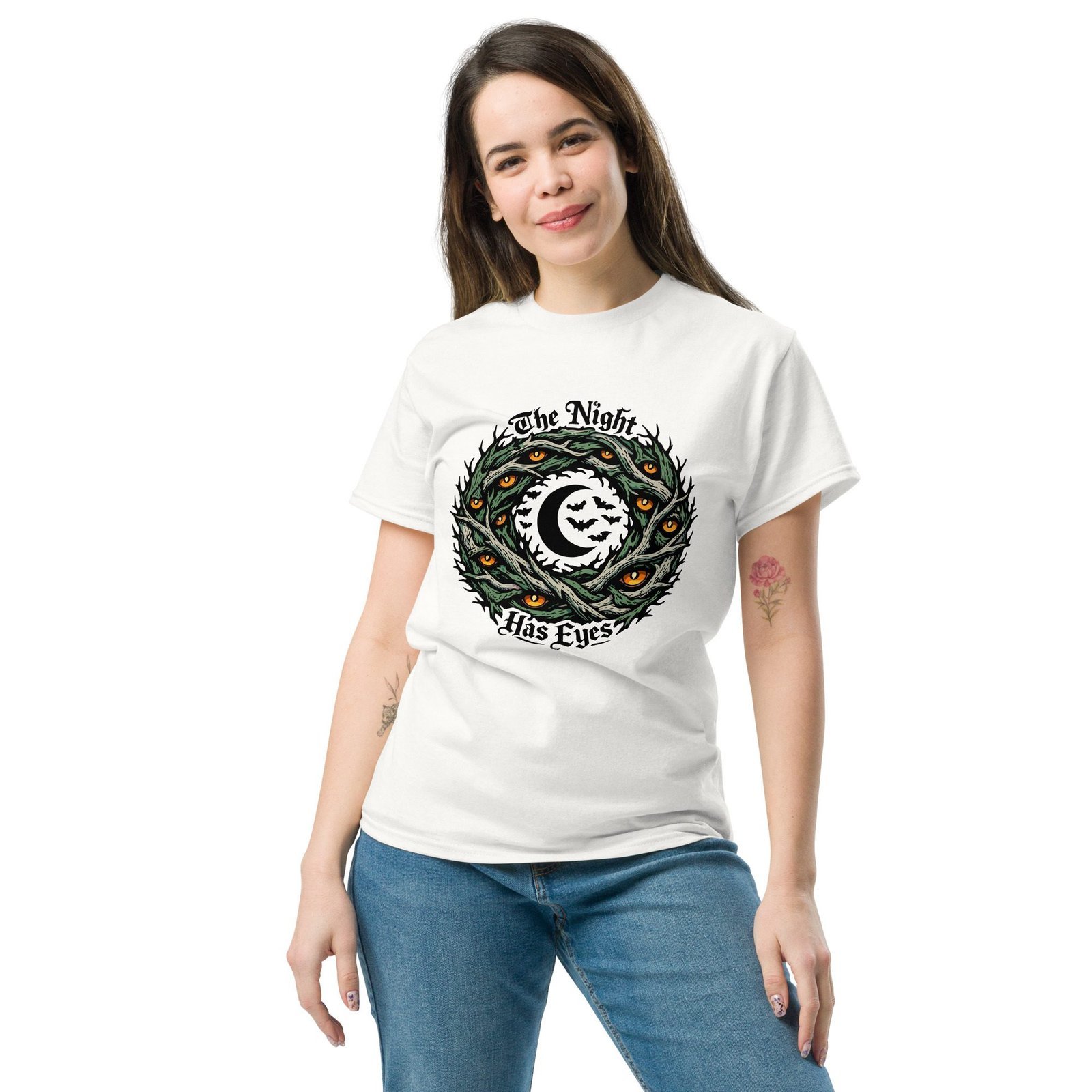 Dark Art Graphic Tee | The Night Has Eyes | Knotted Tree Studios - Image 3