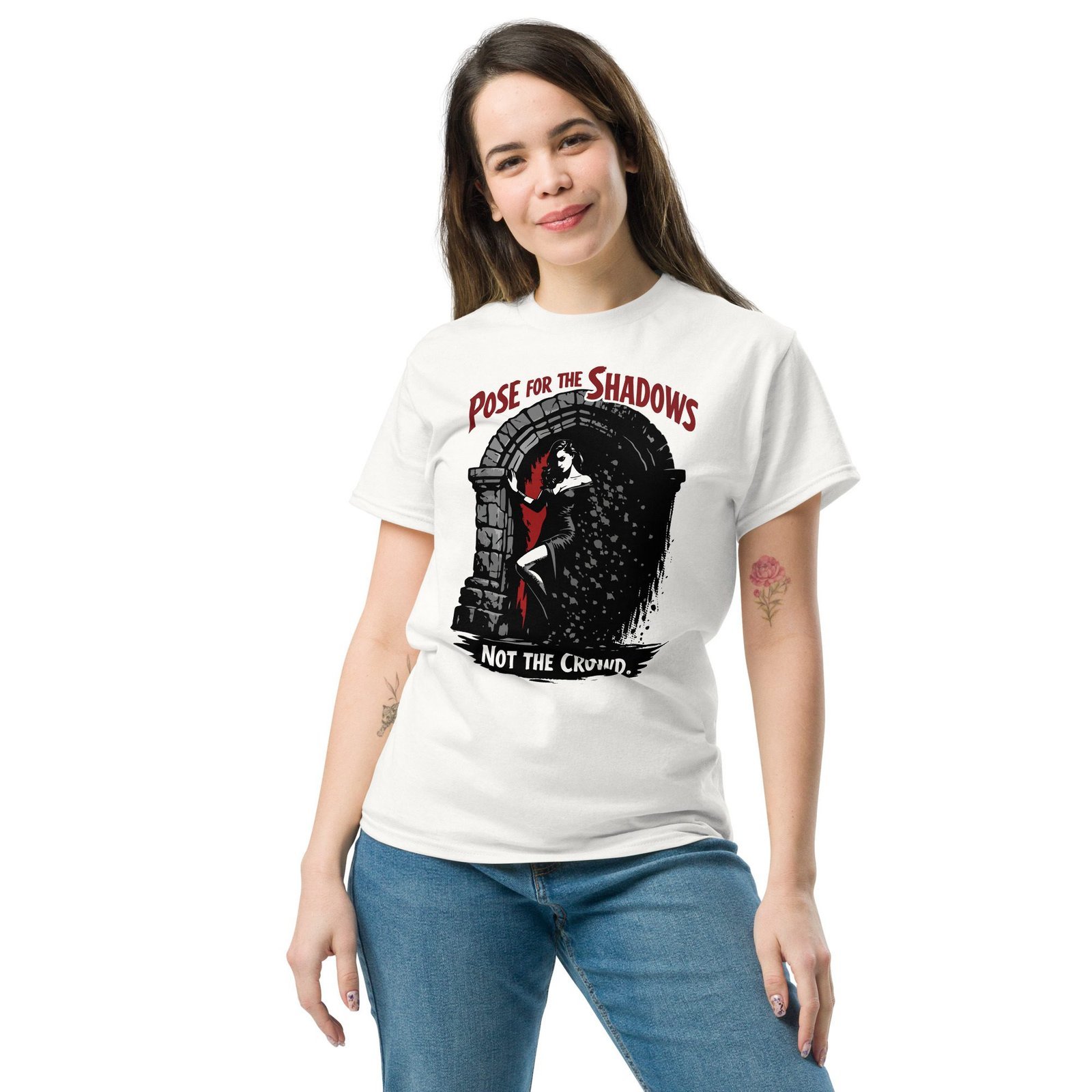 Dark Art Graphic Tee | Pose For The Shadows | Knotted Tree Studios - Image 4