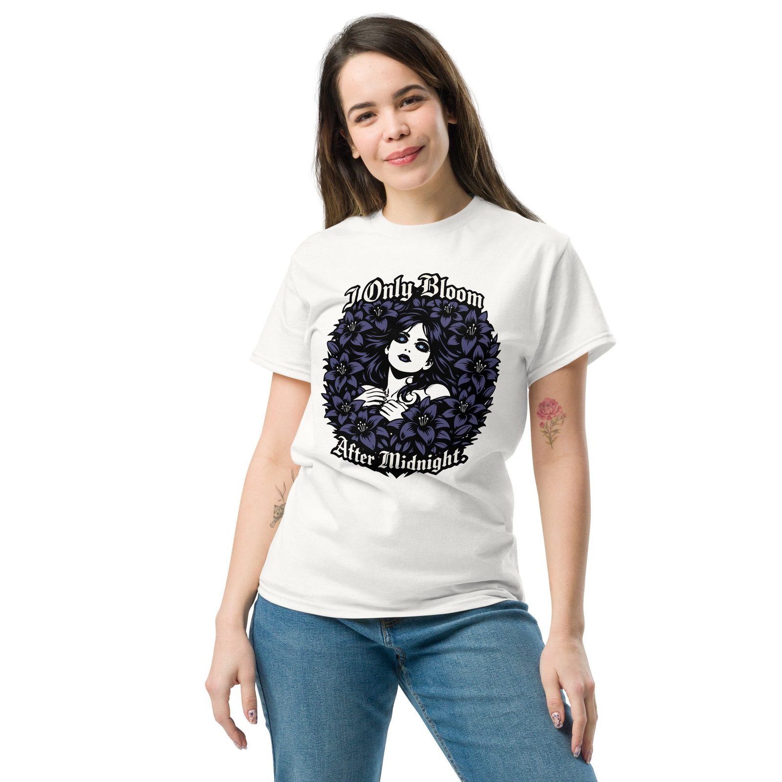 Dark Art Graphic Tee | I Only Bloom After Midnight | Knotted Tree Studios - Image 4