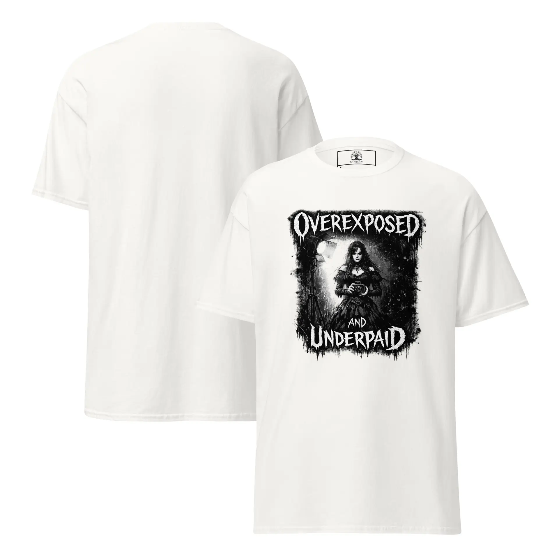 Dark Art Graphic Tee | Overexposed and Underpaid | Knotted Tree Studios - Image 3